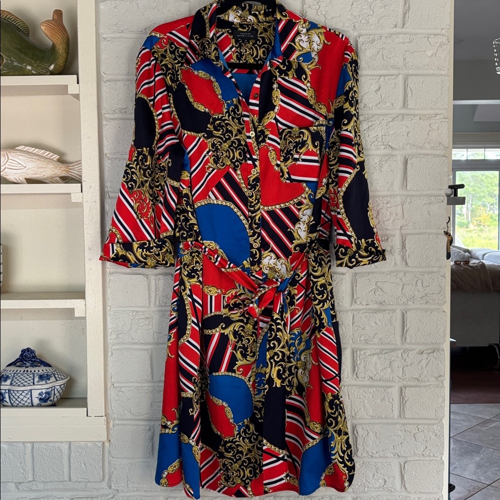 Tahari Abstract Belted Dress Size 16 - Picture 3 of 11